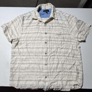 Lucky Brand Men's Short Sleeve Linen Blend Striped Button Up Shirt